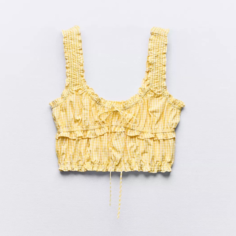 Zara Yellow Gingham Smocked Crop Top